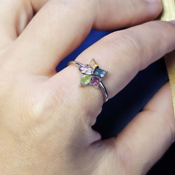 Silberring mit Edelsteinen im Fünfsterne-Design – Topas, Citrin, Peridot und farbigen Akzentsteinen