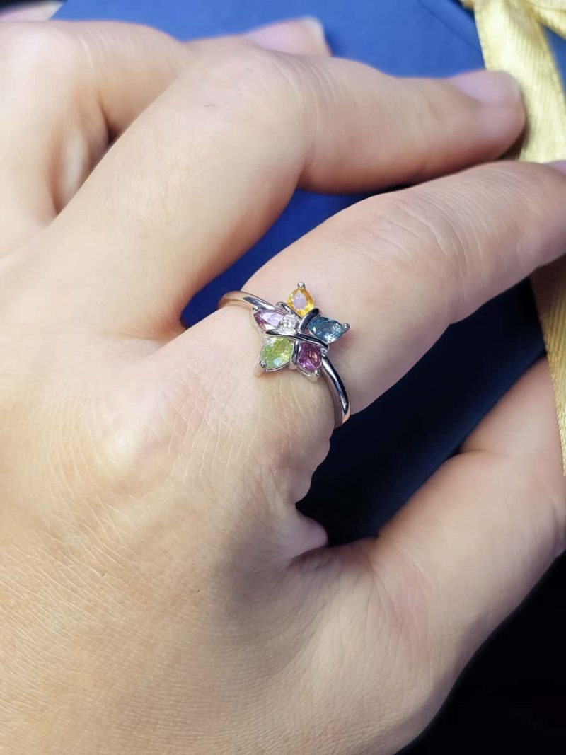 Silberring mit Edelsteinen im Fünfsterne-Design – Topas, Citrin, Peridot und farbigen Akzentsteinen