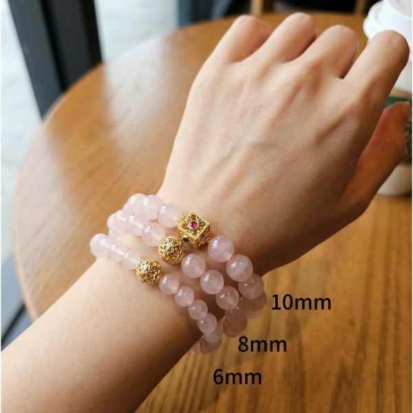 AB-RQ-01-9 Perlenarmband Rosenquarz Naturstein- handgefertigter Damenarmband