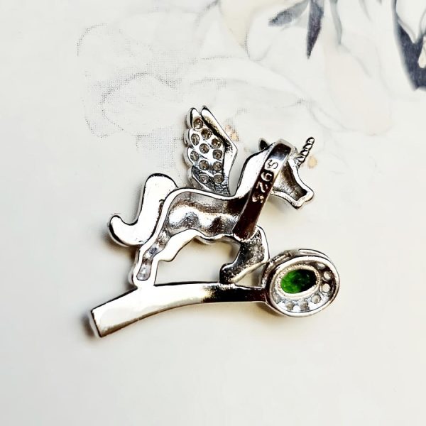 Damen Halsanhänger Silber Einhorn, Diopsid & Zirkonia