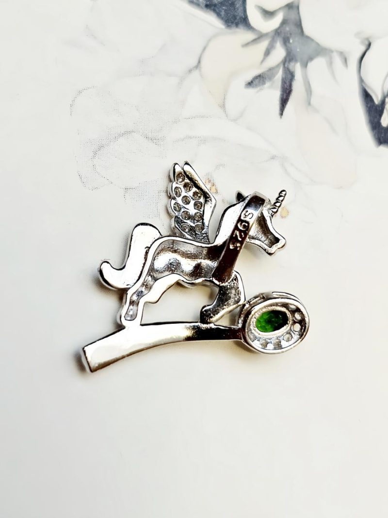 Damen Halsanhänger Silber Einhorn, Diopsid & Zirkonia