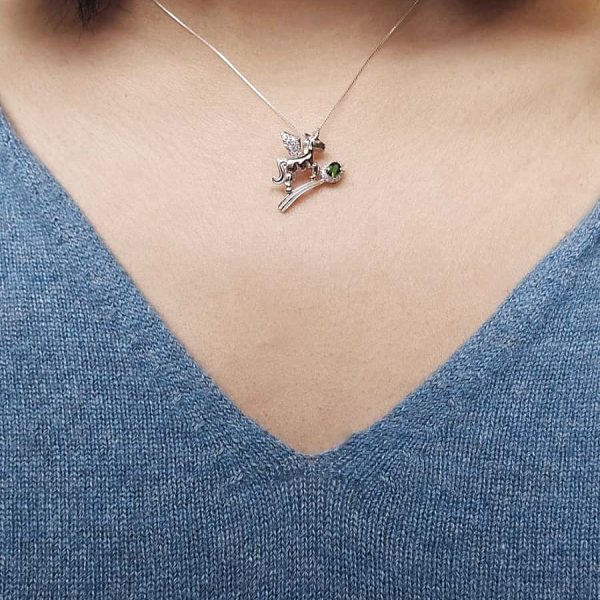 Damen Halsanhänger Silber Einhorn, Diopsid & Zirkonia