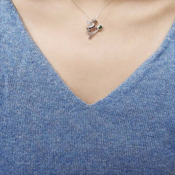 Damen Halsanhänger Silber Einhorn, Diopsid & Zirkonia