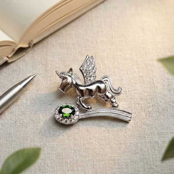 Damen Halsanhänger Silber Einhorn, Diopsid & Zirkonia