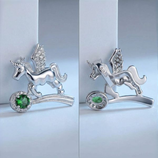 Damen Halsanhänger Silber Einhorn, Diopsid & Zirkonia