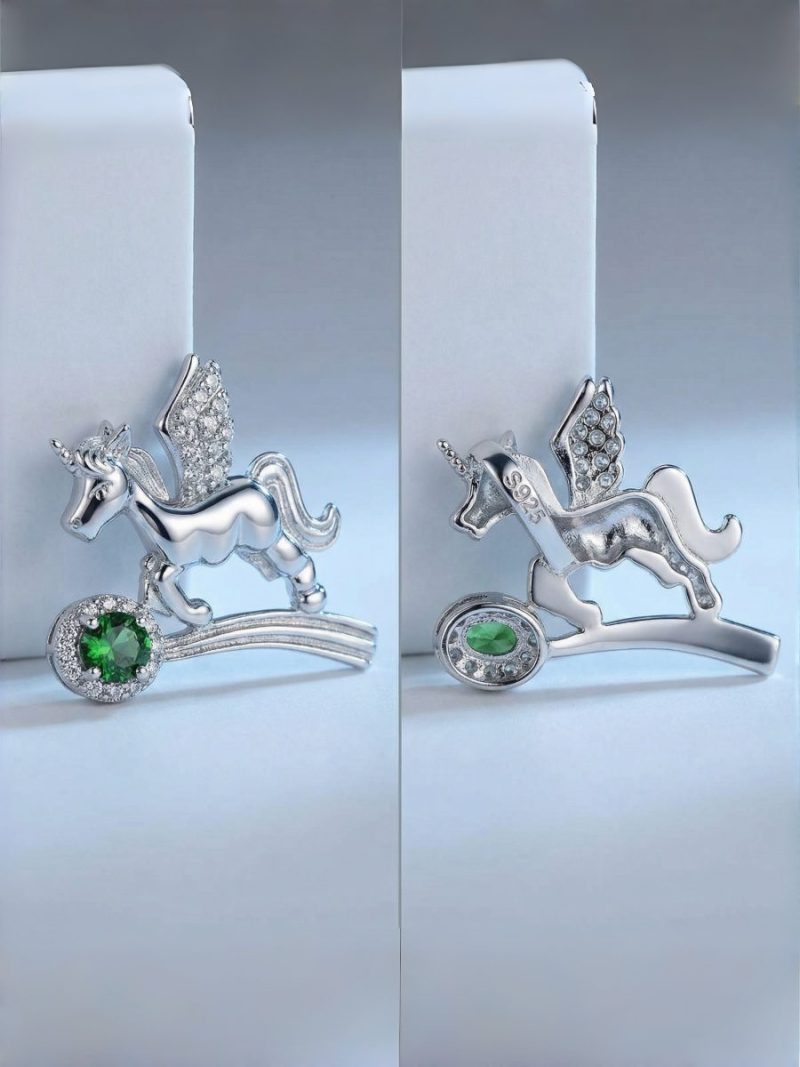 Damen Halsanhänger Silber Einhorn, Diopsid & Zirkonia