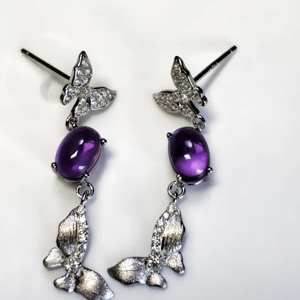 Silber Ohrstecker Amethyst Schmetterling mit Zirkonia und gebürsteter Oberfläche