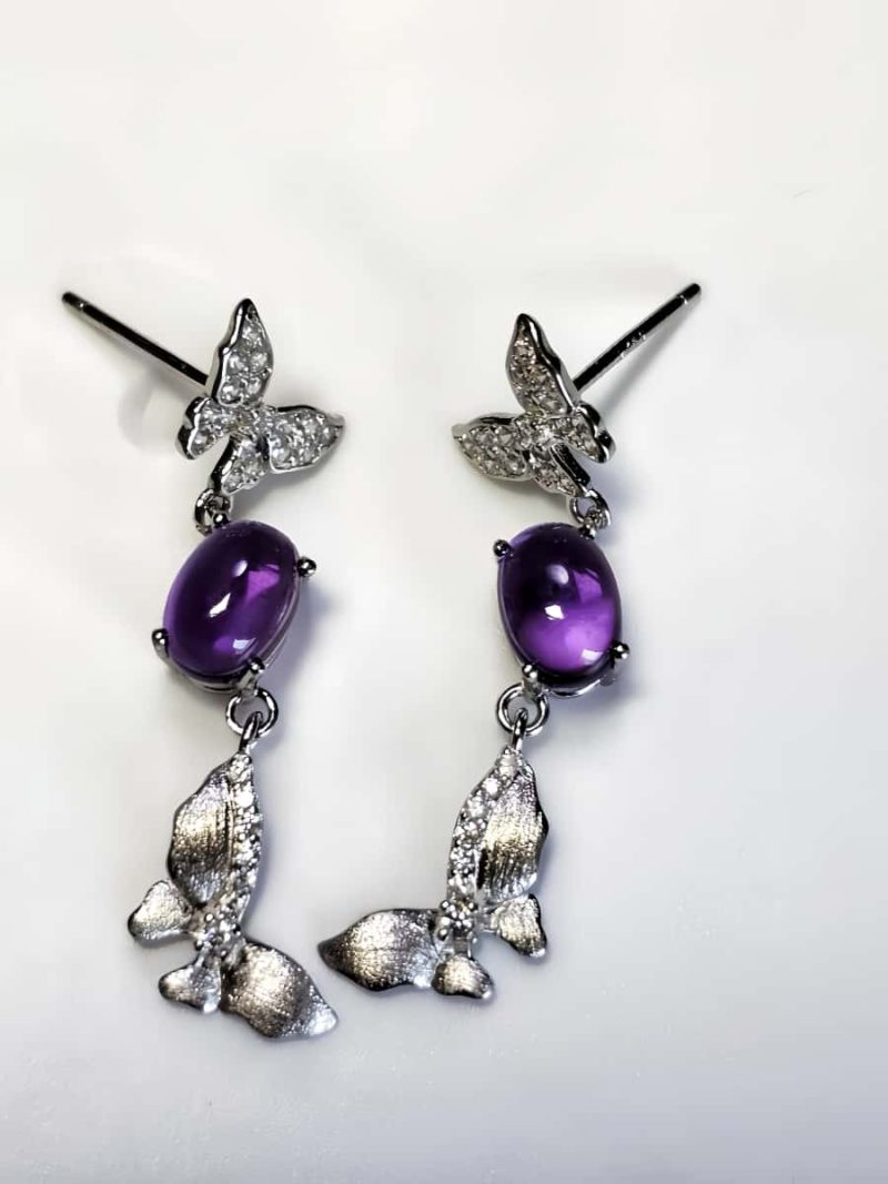 Silber Ohrstecker Amethyst Schmetterling mit Zirkonia und gebürsteter Oberfläche