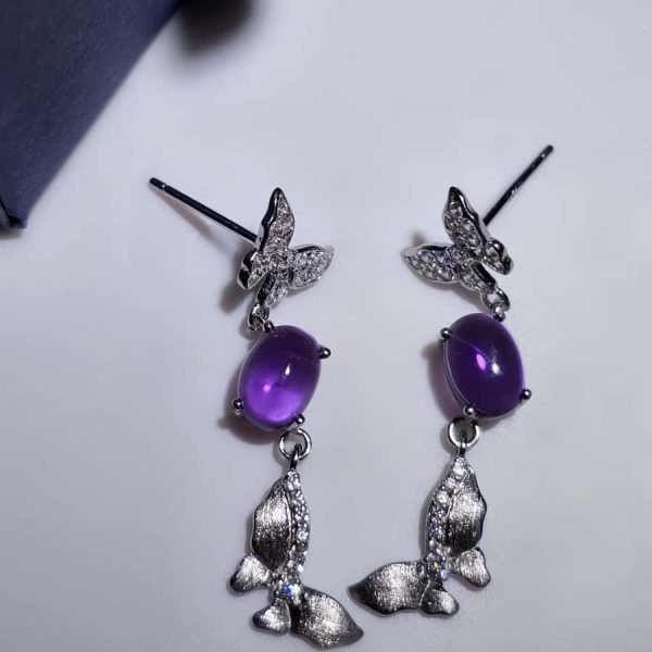 Silber Ohrstecker Amethyst Schmetterling mit Zirkonia und gebürsteter Oberfläche