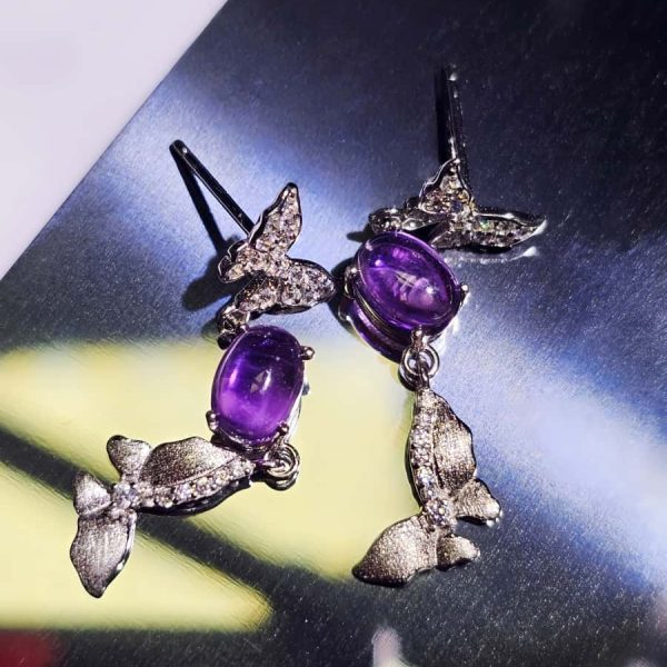 Silber Ohrstecker Amethyst Schmetterling mit Zirkonia und gebürsteter Oberfläche