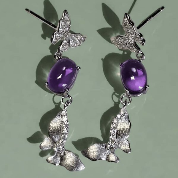 Silber Ohrstecker Amethyst Schmetterling mit Zirkonia und gebürsteter Oberfläche