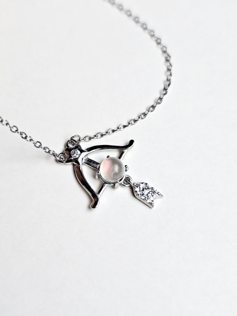 Schutz-HK013-04 Damen Silber Halskette aus Mondstein im Bogenschützen-Design
