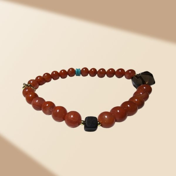 Armband mit Naturstein Rotem Achat und Quarz, handgefertigtem Flechtstil Design