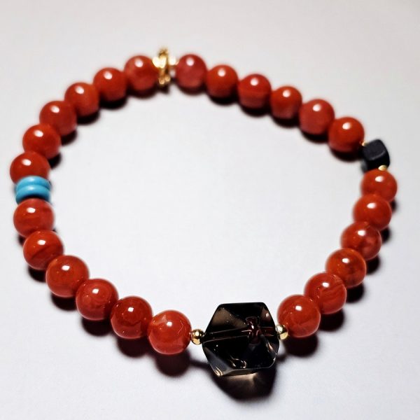 Armband mit Naturstein Rotem Achat und Quarz, handgefertigtem Flechtstil Design