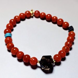 Armband mit Naturstein Rotem Achat und Quarz, handgefertigtem Flechtstil Design