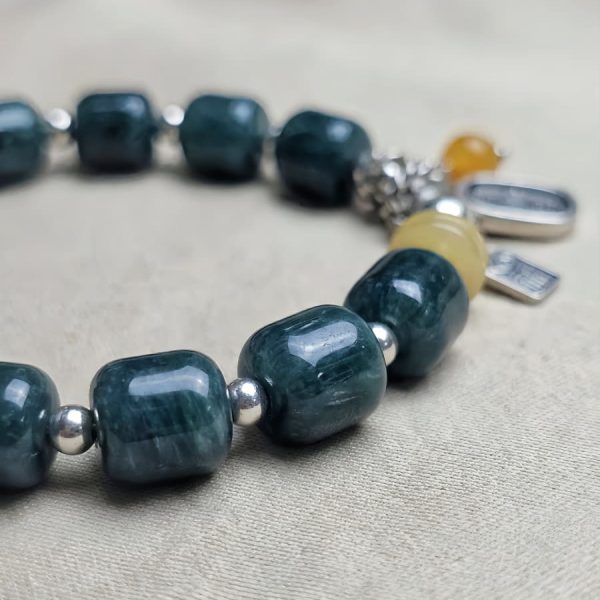 Damen Armband aus blauem Jadeit mit Bernstein und Silber-Elementen