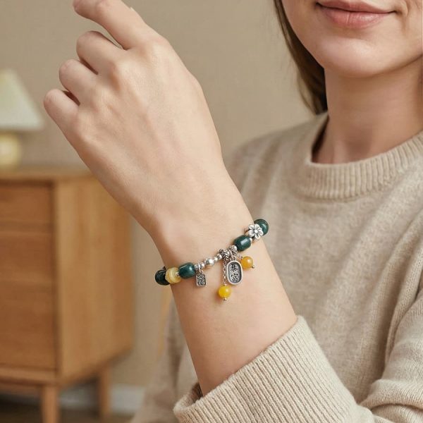 Damen Armband aus blauem Jadeit mit Bernstein und Silber-Elementen