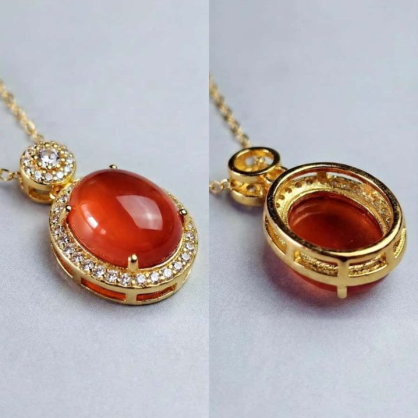 Damen Halskette mit rotem Nanhong-Achat und Zirkonia in vergoldetem Silber