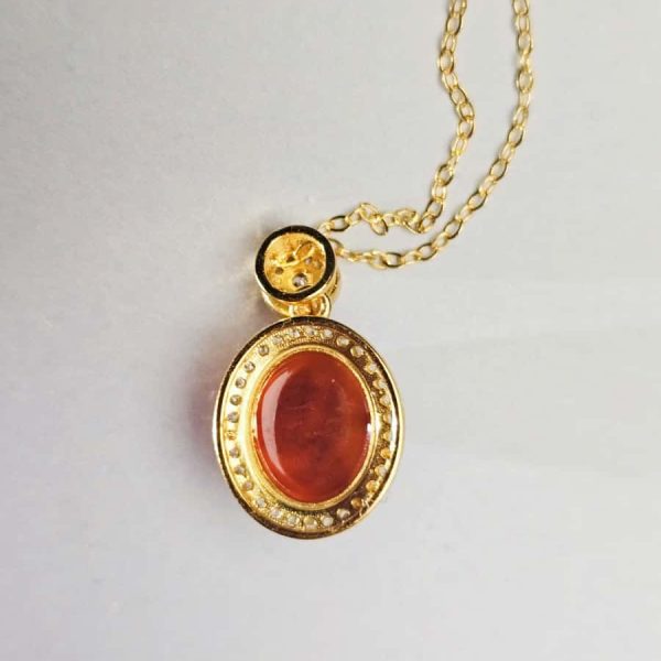 Damen Halskette mit rotem Nanhong-Achat und Zirkonia in vergoldetem Silber