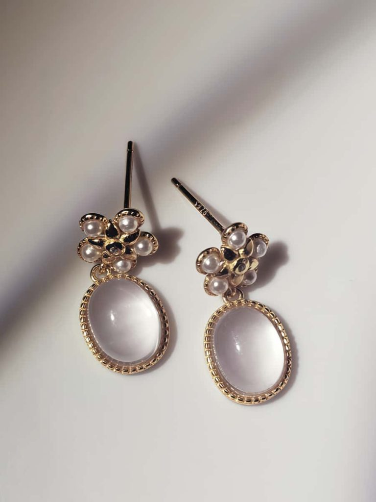 Damen Ohrring mit Rosenkristall Naturstein