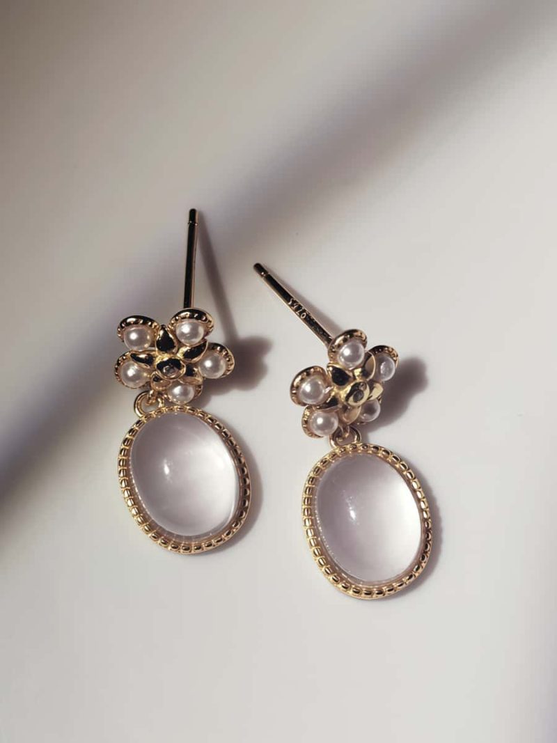 Damen Ohrring mit Rosenkristall Naturstein