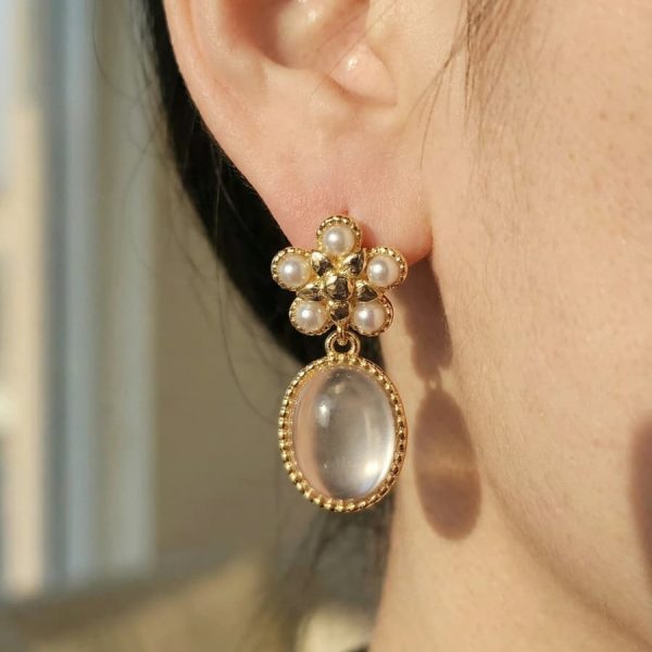 Damen Ohrring mit Rosenkristall Naturstein