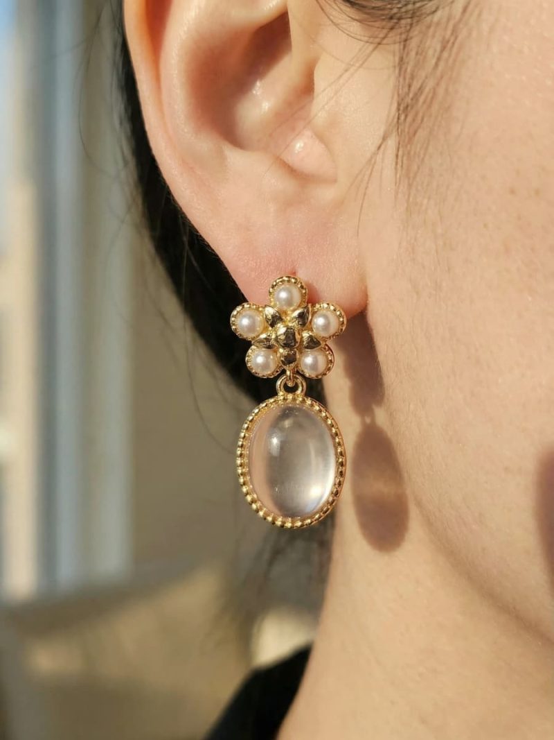 Damen Ohrring mit Rosenkristall Naturstein