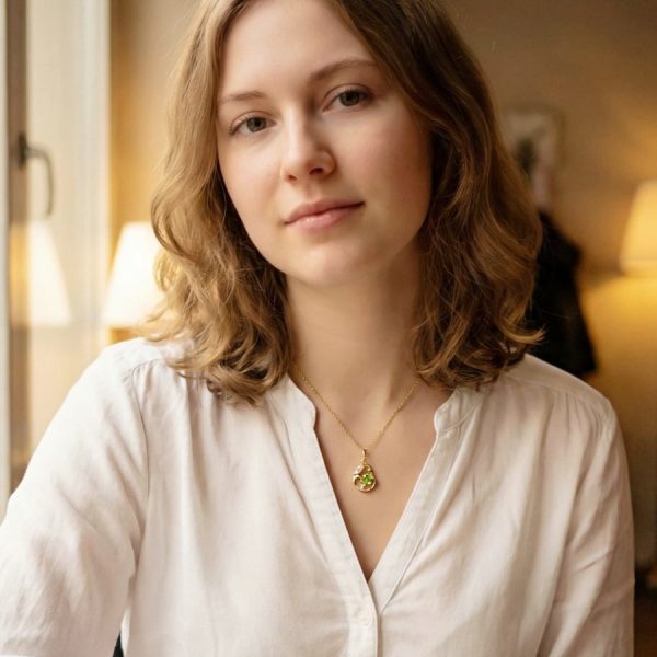 amen Anhänger mit Peridot August Geburtsstein aus vergoldetem Silber im Schlangen Design