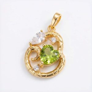 amen Anhänger mit Peridot August Geburtsstein aus vergoldetem Silber im Schlangen Design