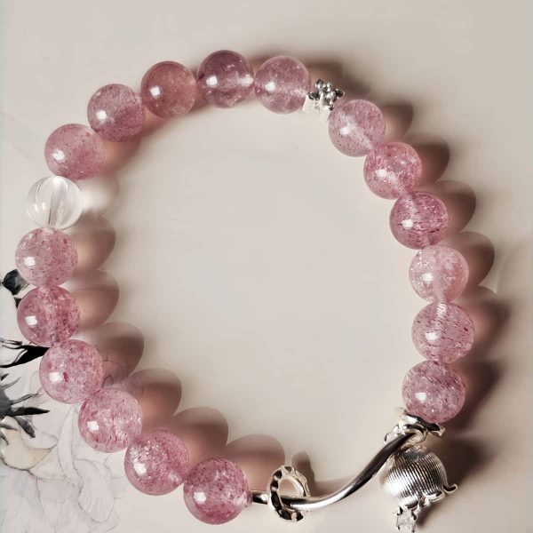 Armband aus Erdbeer-Quarz und Maigloeckchen Versilbert Details