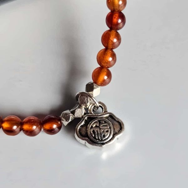 AB-GNA-01-3 Armband Damen mit Garnet Fanta-Orange und Fish, Fu Elemente