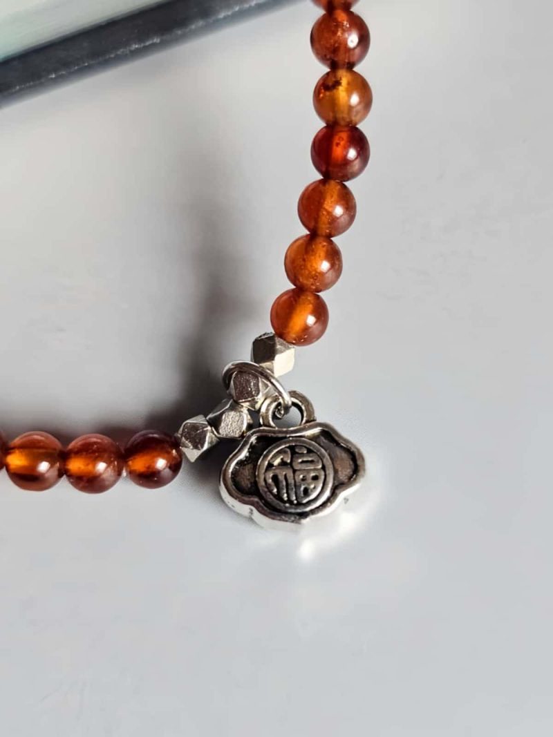 AB-GNA-01-3 Armband Damen mit Garnet Fanta-Orange und Fish, Fu Elemente