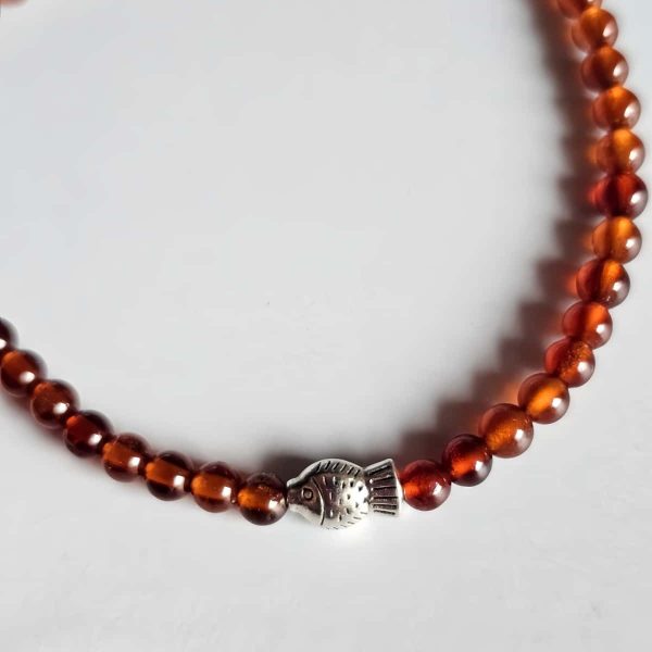 AB-GNA-01-4 Armband Damen mit Garnet Fanta-Orange und Fish, Fu Elemente