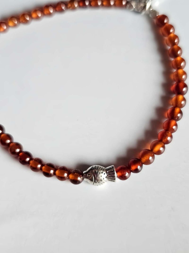 AB-GNA-01-4 Armband Damen mit Garnet Fanta-Orange und Fish, Fu Elemente