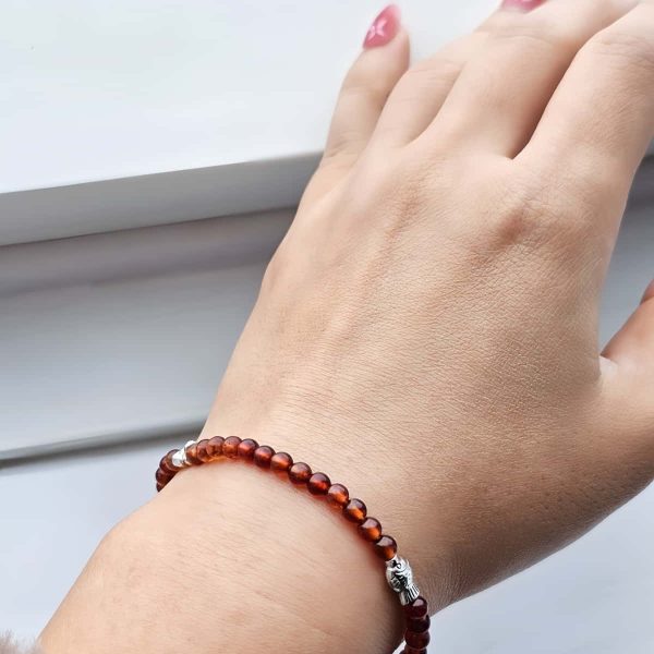 AB-GNA-01-6 Armband Damen mit Garnet Fanta-Orange und Fish, Fu Elemente