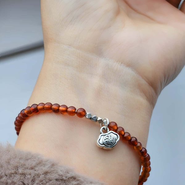 AB-GNA-01-7 Armband Damen mit Garnet Fanta-Orange und Fish, Fu Elemente