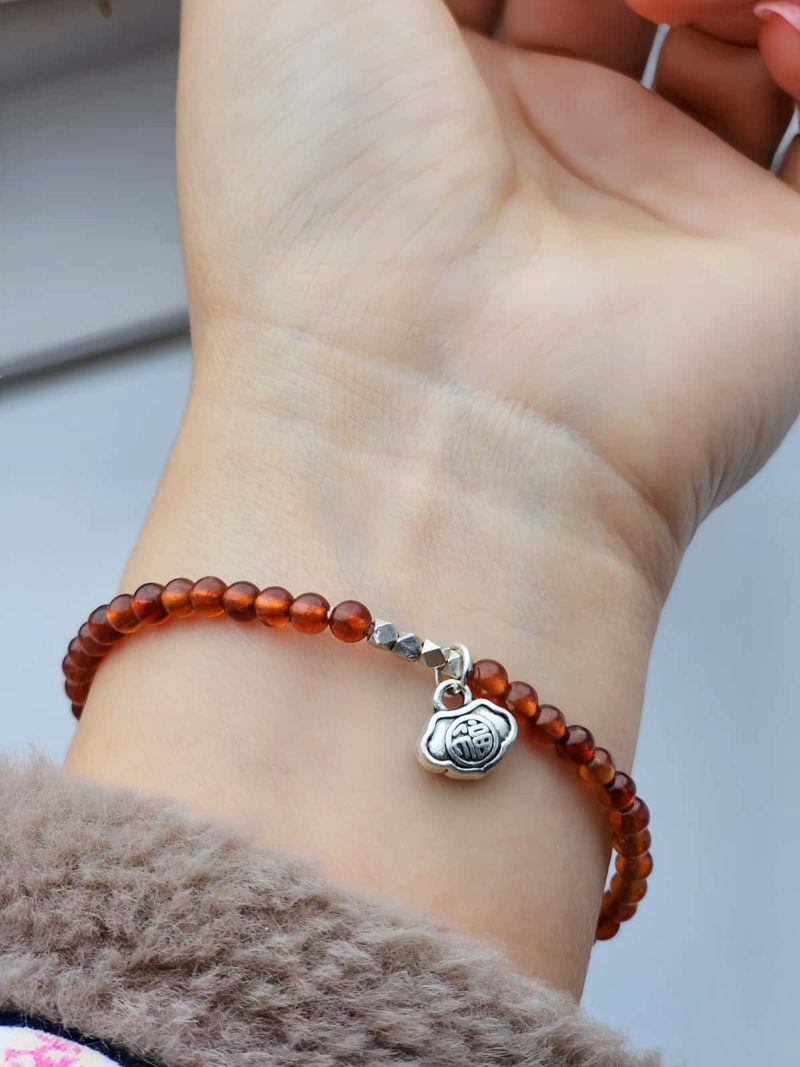 AB-GNA-01-7 Armband Damen mit Garnet Fanta-Orange und Fish, Fu Elemente