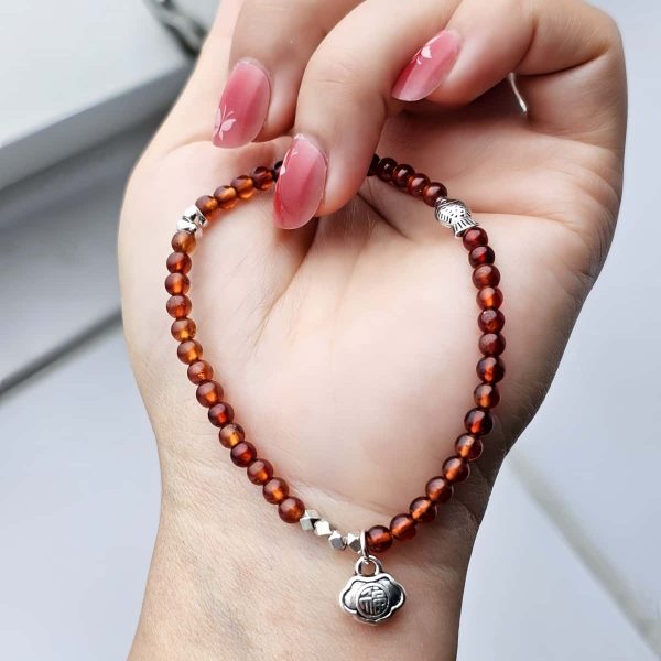 AB-GNA-01-8 Armband Damen mit Garnet Fanta-Orange und Fish, Fu Elemente