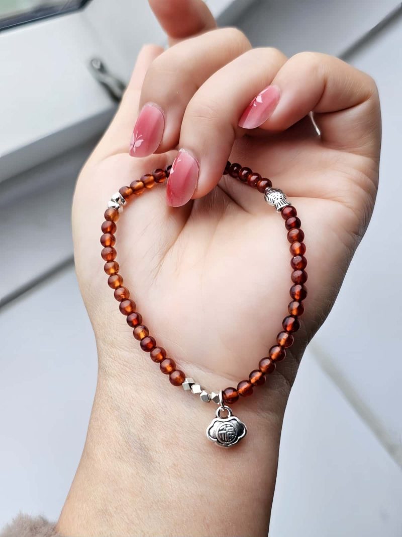 AB-GNA-01-8 Armband Damen mit Garnet Fanta-Orange und Fish, Fu Elemente