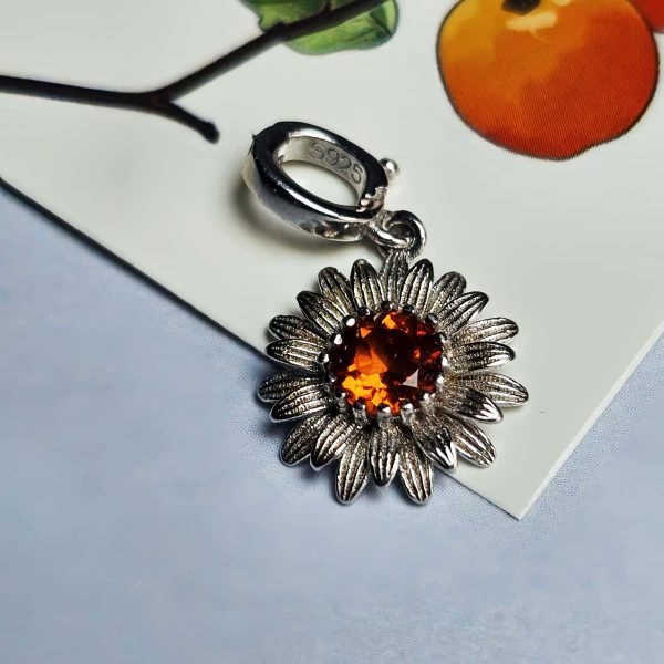 AH-GNA-01-2 Anhänger Damen Silber mit Stein Granat Sonnenblumen