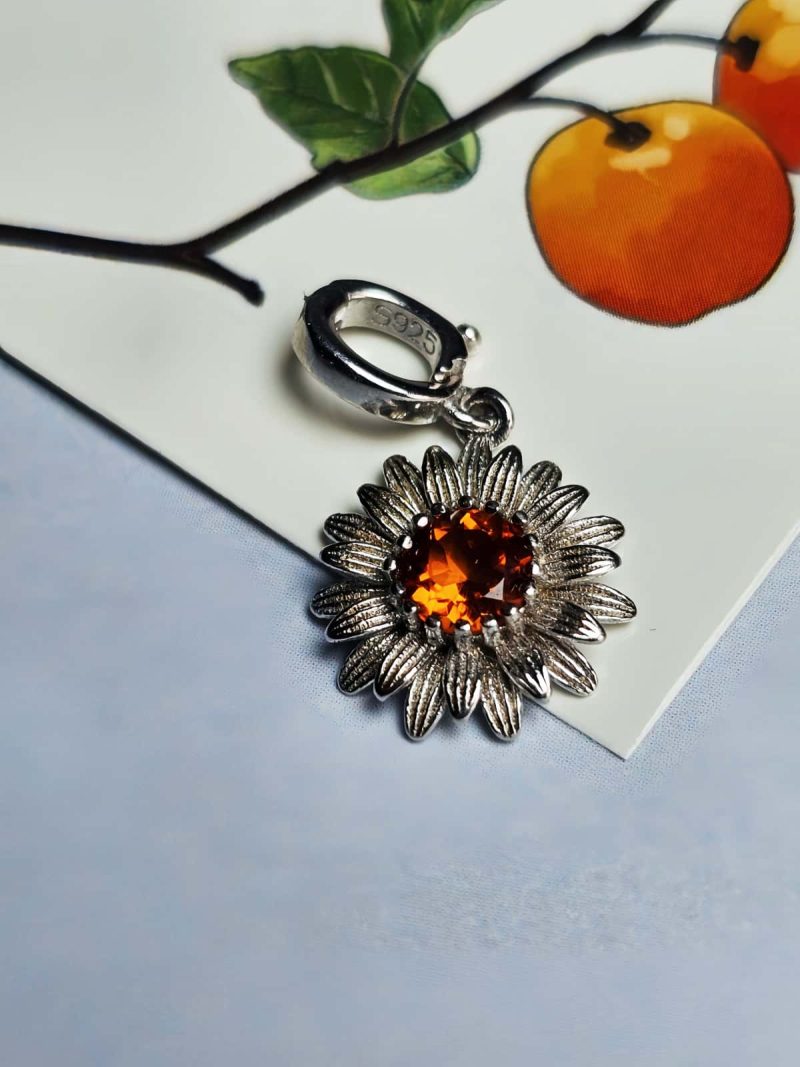AH-GNA-01-2 Anhänger Damen Silber mit Stein Granat Sonnenblumen