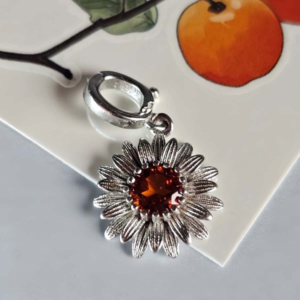 AH-GNA-01-3 Anhänger Damen Silber mit Stein Granat Sonnenblumen