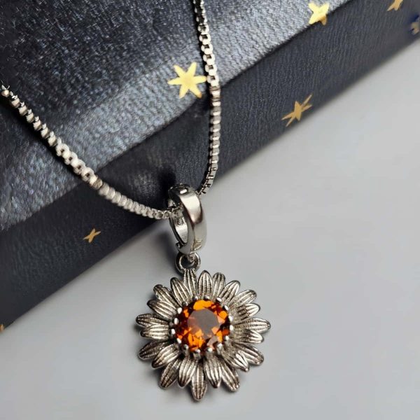 AH-GNA-01-5 Anhänger Damen Silber mit Stein Granat Sonnenblumen