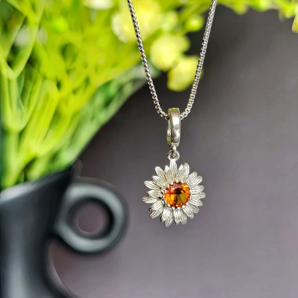 AH-GNA-01-7 Anhänger Damen Silber mit Stein Granat Sonnenblumen