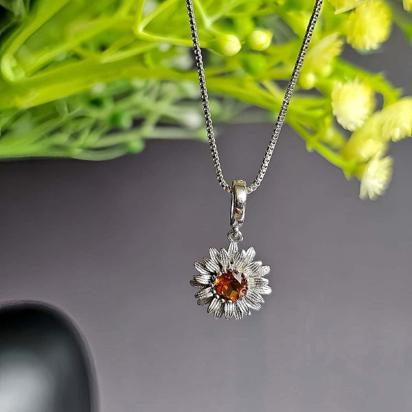 AH-GNA-01-8 Anhänger Damen Silber mit Stein Granat Sonnenblumen