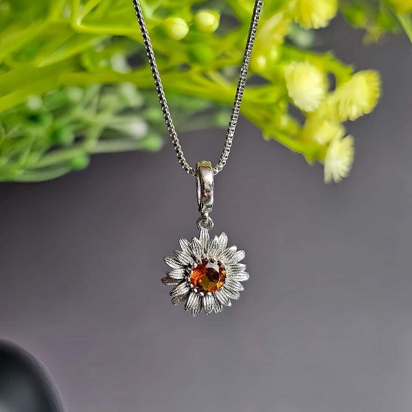 AH-GNA-01-9 Anhänger Damen Silber mit Stein Granat Sonnenblumen