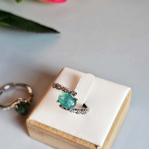 DR-TDS-04-1 Damenring mit Stein Grüner Glimmer Lepidolith in Augen Design