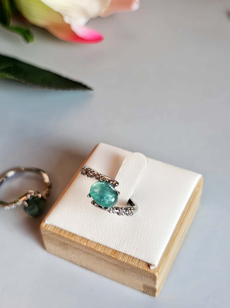 DR-TDS-04-1 Damenring mit Stein Grüner Glimmer Lepidolith in Augen Design