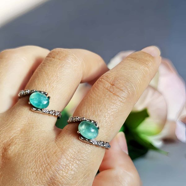 DR-TDS-04-4 Damenring mit Stein Grüner Glimmer Lepidolith in Augen Design