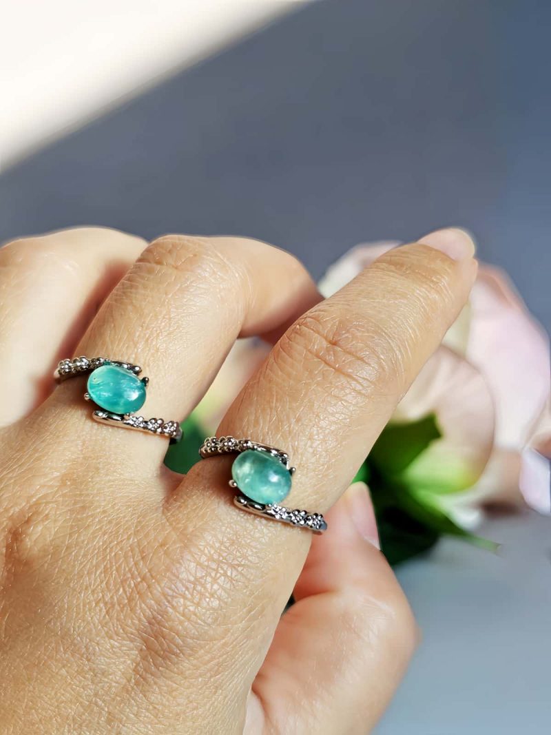 DR-TDS-04-4 Damenring mit Stein Grüner Glimmer Lepidolith in Augen Design